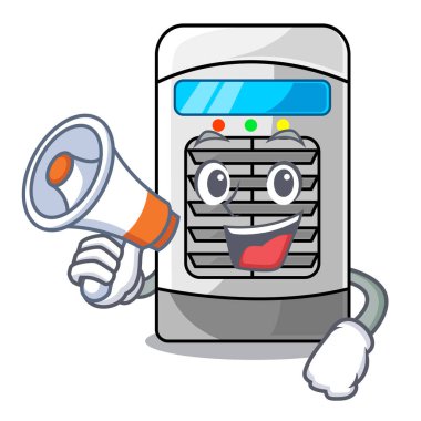 Duvara monte edilmiş megafon maskotlu hava soğutucusuyla