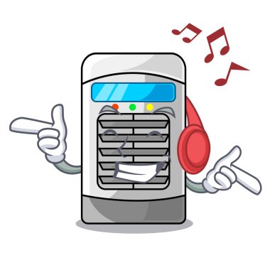 Dinleme müzik hava soğutucu karikatür ile izole