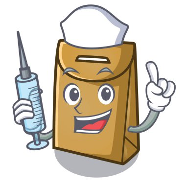 Hemşire kağıt torba karakteri ile izole