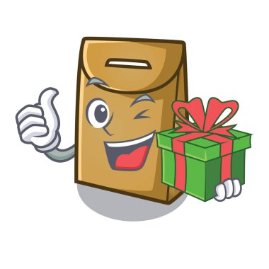 Çizgi film şeklinde hediye kâğıdıyla.