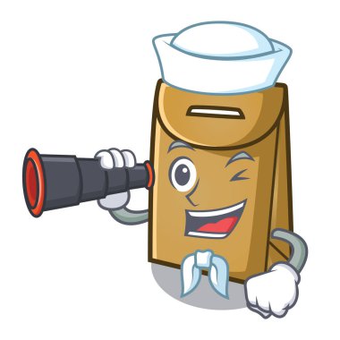 Karikatür şeklinde dürbün kağıt torba ile Denizci