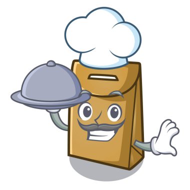 Karikatür şeklinde gıda kağıt torba ile Şef