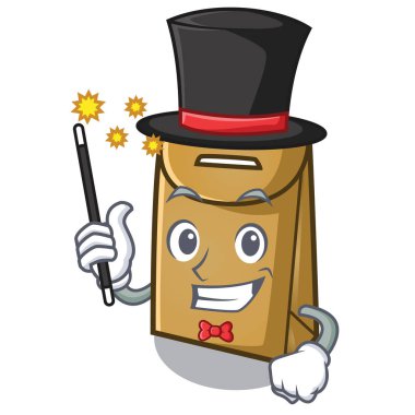 Maskot sandalye üzerinde Sihirbaz kağıt torba