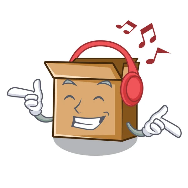 Écouter de la musique en carton isolé avec dans la mascotte — Image vectorielle