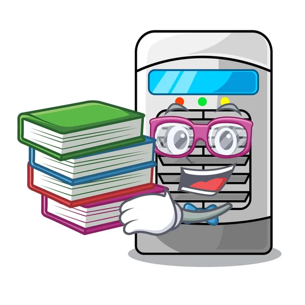 Estudante com refrigerador de ar de livro na forma de desenho animado —  Vetores de Stock