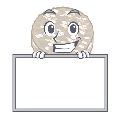 Bir kavanoz karakteri kurulu pirinç kek ile Grinning