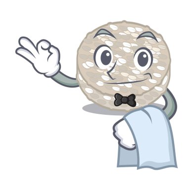 Garson pirinç kek karikatür tahtasında servis