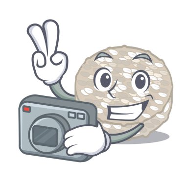 Fotoğrafçı pirinç kek karikatür tahtasında servis