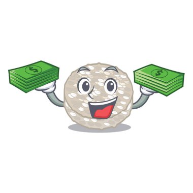 Çizgi film tahtasında servis edilen pirinç kekleriyle.