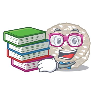 Kitap pirinç kek maskot izole ile Öğrenci