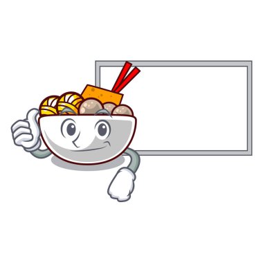 Karikatür plaka üzerinde kızarmış tahta köfte ile Thumbs up