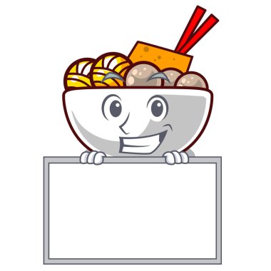 Karikatür plaka üzerinde kızarmış tahta köfte ile grinning