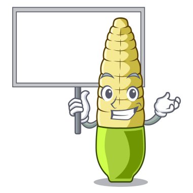 Bir karakter kase içinde tahta bebek mısır getir