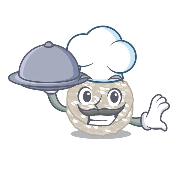 Chef élelmiszer rizs sütemények szolgált a rajzfilm fórumon — Stock Vector