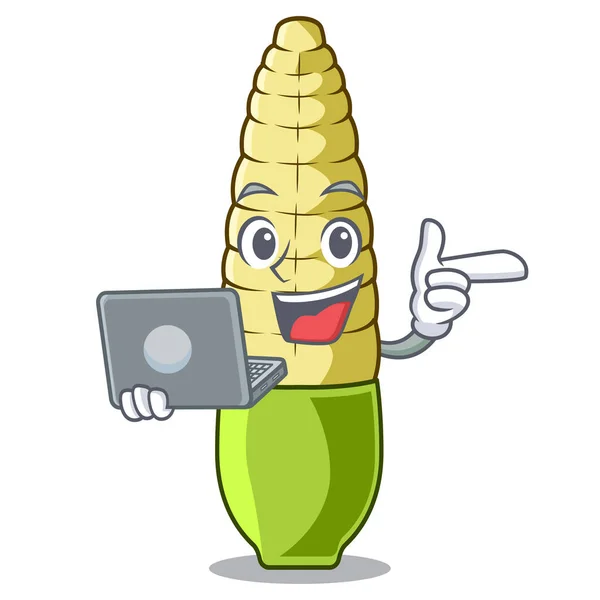 Laptopbaba kukorica egy karakter tál — Stock Vector