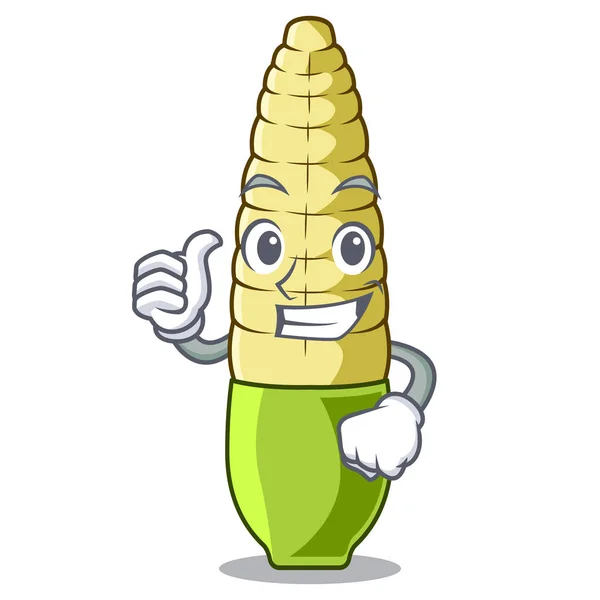 Kciuki do kukurydzy na białym tle z maskotką — Wektor stockowy