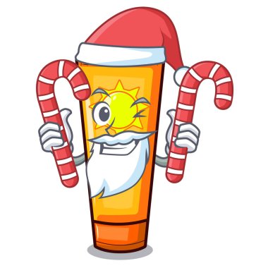 Bir karikatür masada şeker güneş kremi ile Santa