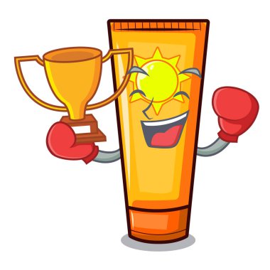 Bir karikatür masada Boks kazanan güneş kremi