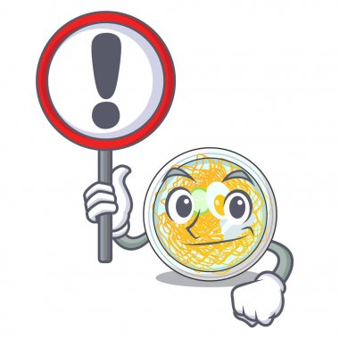 Naengmyeon bir maskot tahtasında servis edilir.