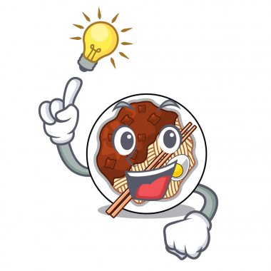 Bir karakter ahşap masa üzerinde bir fikir jajangmyeon var