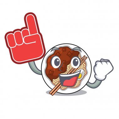 Bir karakter ahşap masada köpük parmak jajangmyeon