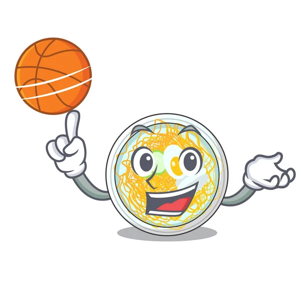 Con buchimgae baloncesto se sirve en un tazón de dibujos animados — Vector de stock
