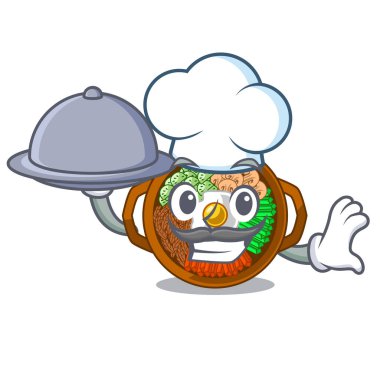 Masada bibimbap karikatür içeren yemek tabağı ile Şef