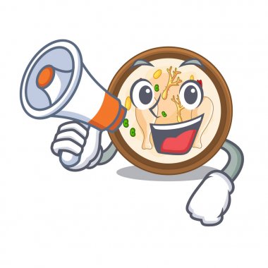 Samgyetang megafonla sıcak karikatür kasesinde servis edilir.