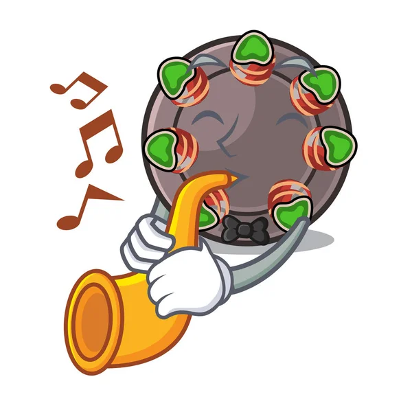 With trumpet fried escargot in a cartoon hot pan — Stock Vector