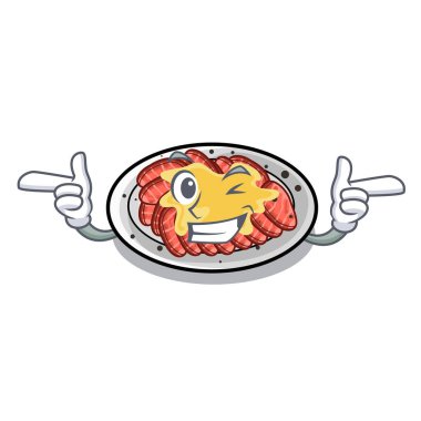 Ahşap karikatür masasının üzerinde göz kırp.