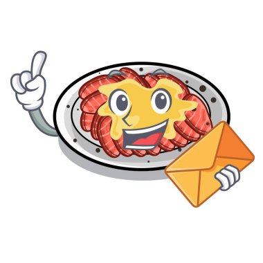 Ahşap karikatür masasının üzerinde Carpaccio zarfı vardı.