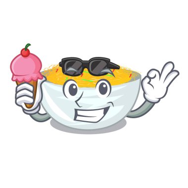 Karakterle izole edilmiş dondurmalı şehriye.