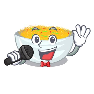 Singing Kızarmış erişte karikatür tavada servis