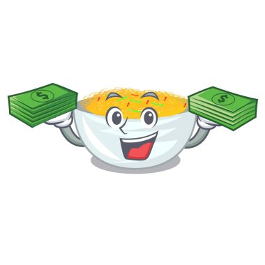 Para çantasıyla. Çizgi film tavasında kızarmış şehriye.