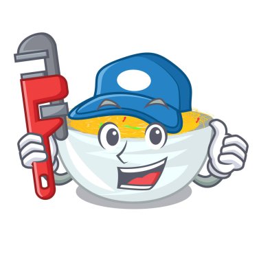 Maskot şeklinde tesisatçı kızarmış erişte