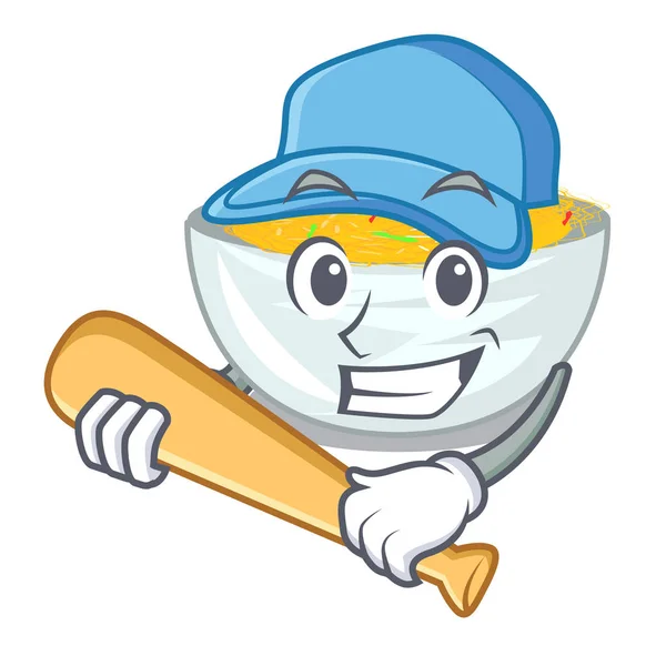 Gra w baseball Cartoon smażone makaron na patelni — Wektor stockowy