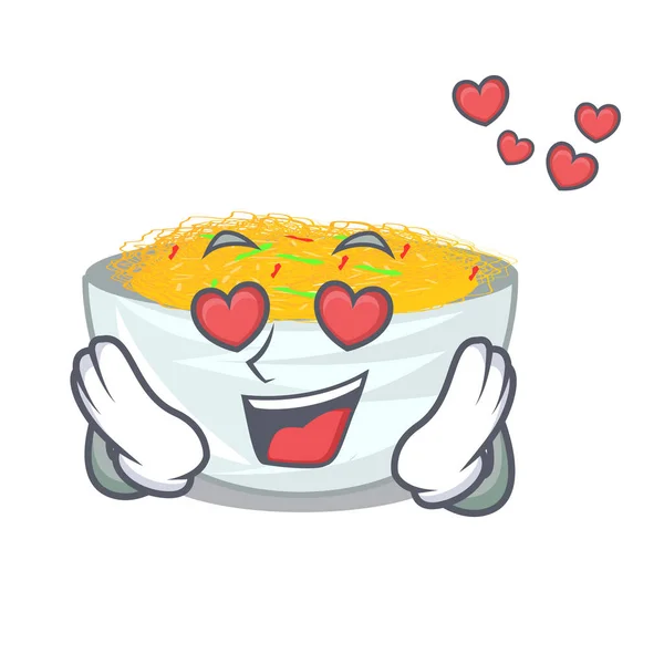 Dans l'amour nouilles frites servies sur la casserole de dessin animé — Image vectorielle