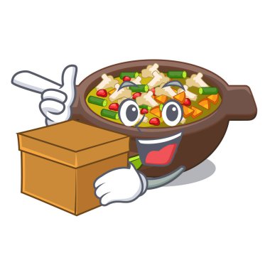 With box minestrone is served in cartoon bowl