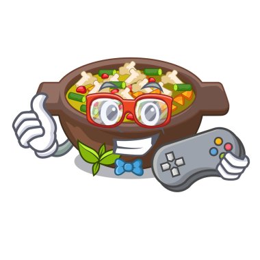 Fincan karakteri oyuncu kızarmış minestrone