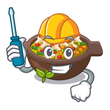 Maskot masasının üzerinde otomotiv minestrone plaka