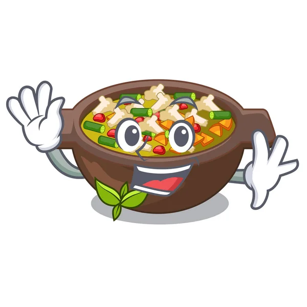 La minestrona ondulante se sirve en un tazón de dibujos animados — Vector de stock