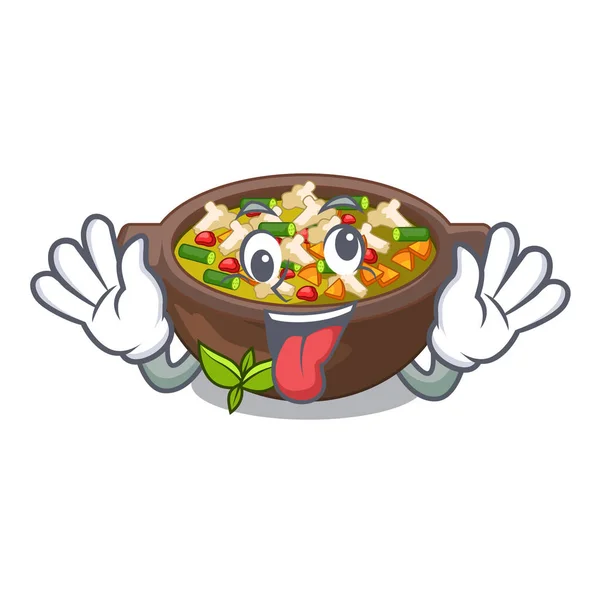 Loco plato minestrone por encima de la mesa de la mascota — Vector de stock