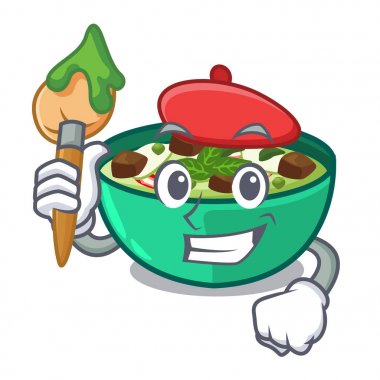 Sanatçı yeşil crush karikatür kase servis