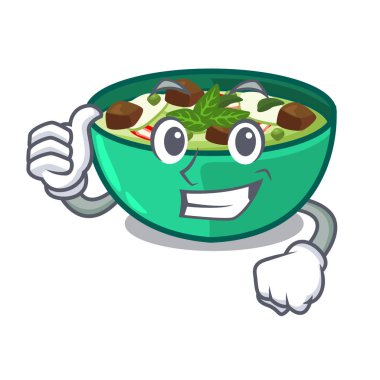 Maskot masa ahşap üzerinde yeşil crush kadar Thumbs