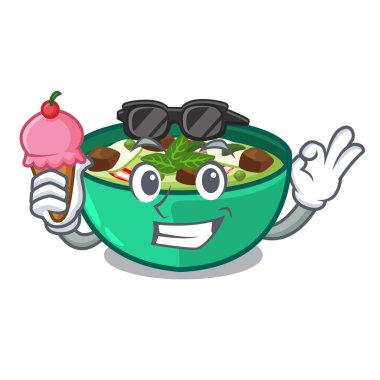 With ice cream green churry above mascot table wood