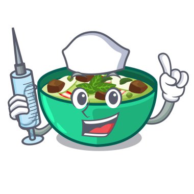 Hemşire yeşil tokmak maskot masa ahşap üzerinde