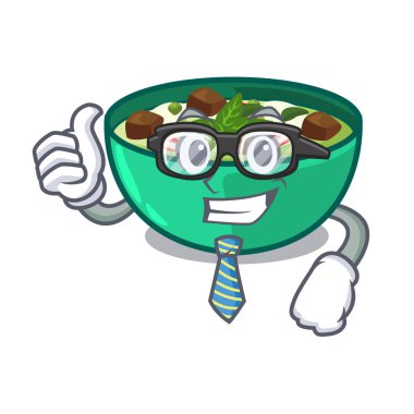 Maskot masa ahşap üzerinde işadamı yeşil crush