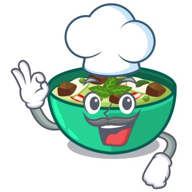 Maskot masa ahşap üzerinde Şef yeşil crush