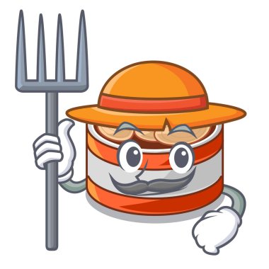 Çiftçi konserve ton balığı maskot ile izole