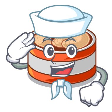 Denizci konserve ton balığı maskot ile izole